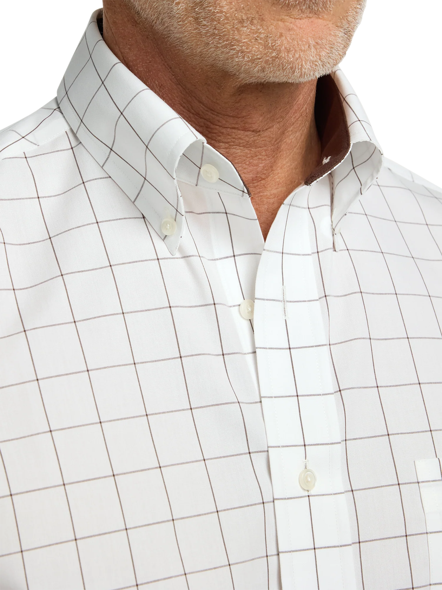Non-Iron Cotton Windowpane Dress Shirt With Contrast Trim - Brown - Image 3
