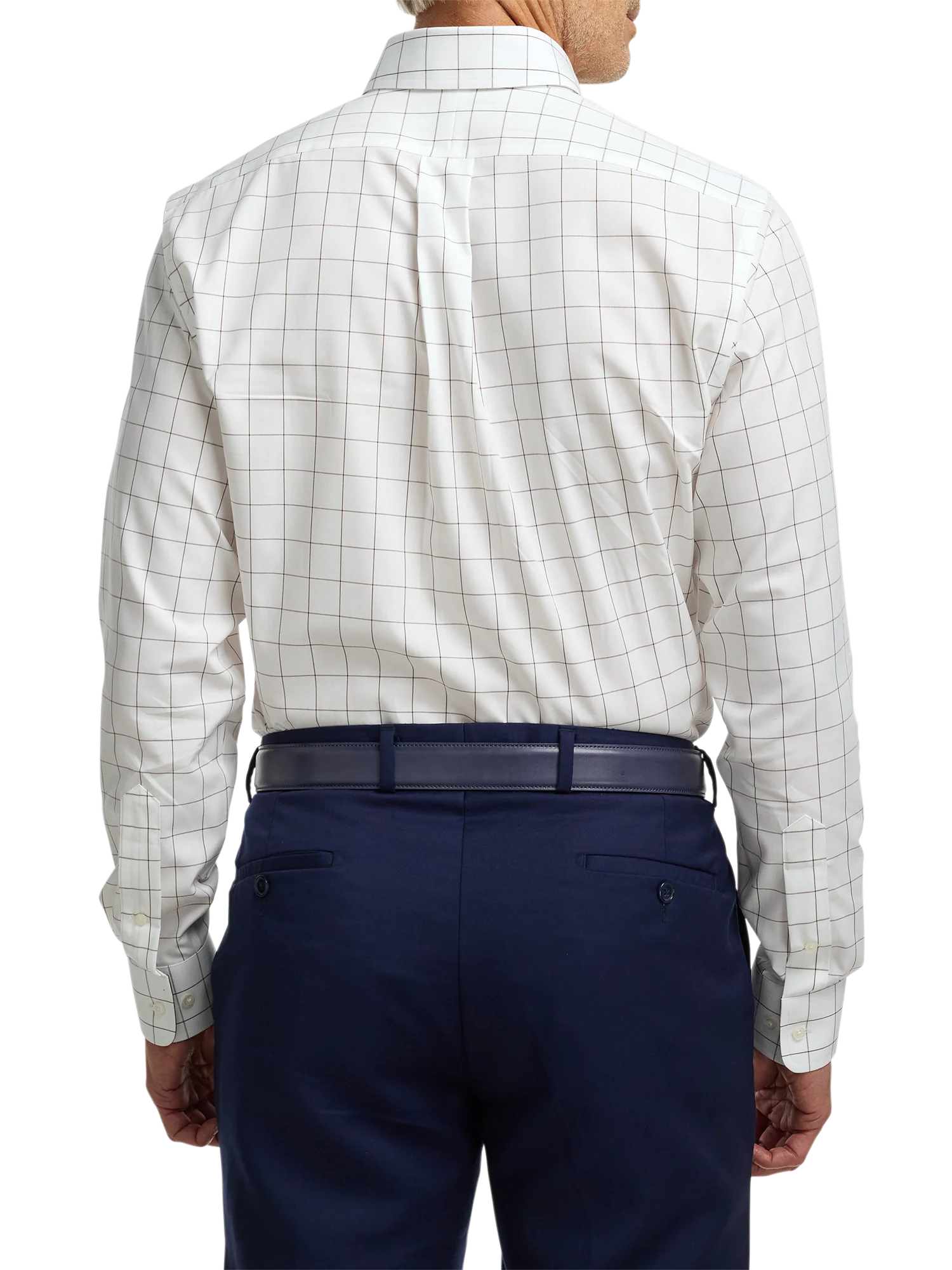 Non-Iron Cotton Windowpane Dress Shirt With Contrast Trim - Brown - Image 5