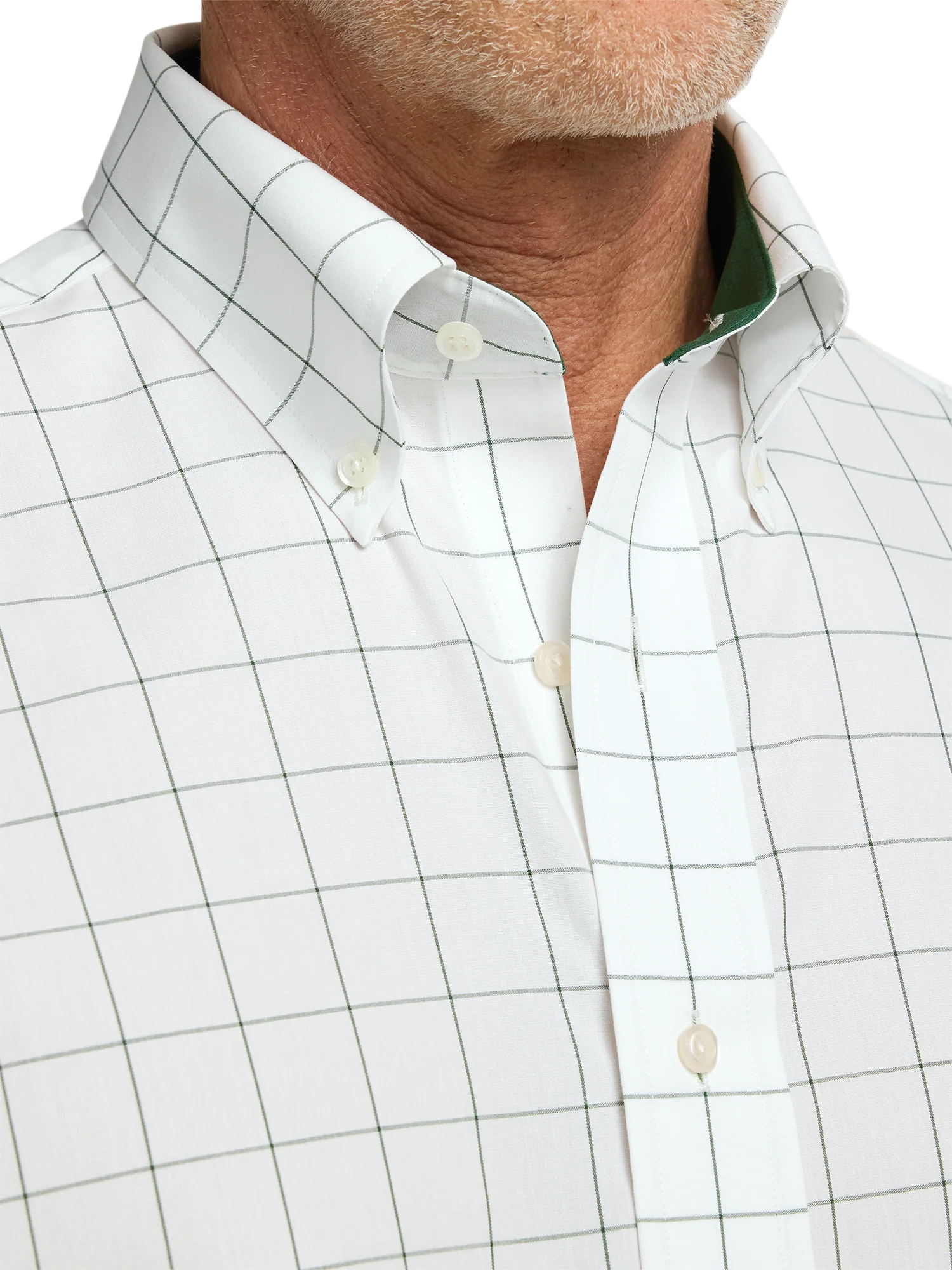 Non-Iron Cotton Windowpane Dress Shirt With Contrast Trim - Green - Image 3