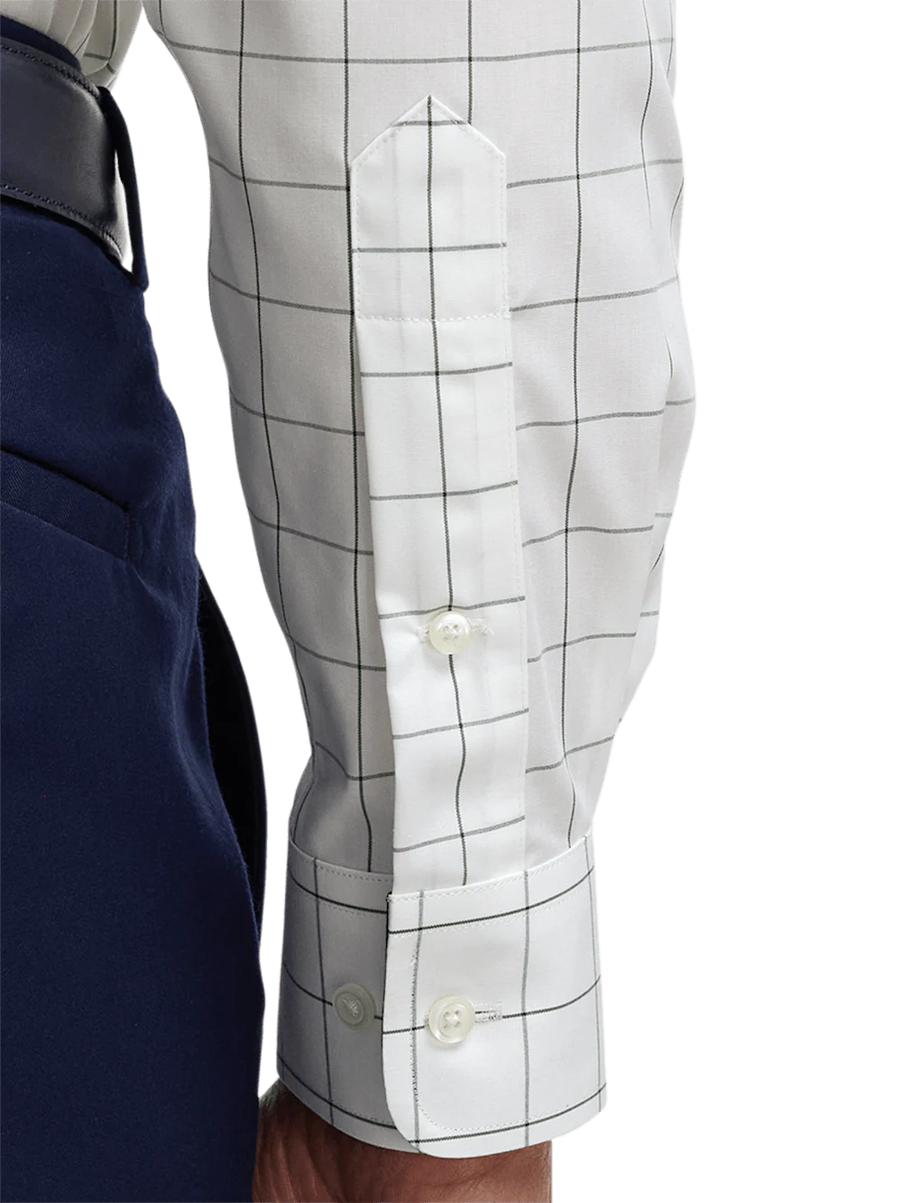 Non-Iron Cotton Windowpane Dress Shirt With Contrast Trim - Green - Image 4