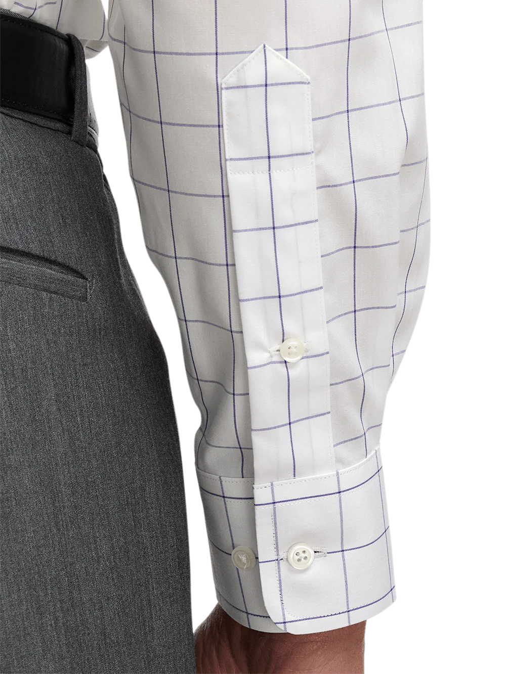 Non-Iron Cotton Windowpane Dress Shirt With Contrast Trim - Purple - Image 4
