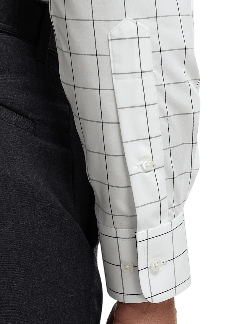 Non-Iron Cotton Windowpane Dress Shirt With Contrast Trim - Black - Image 4