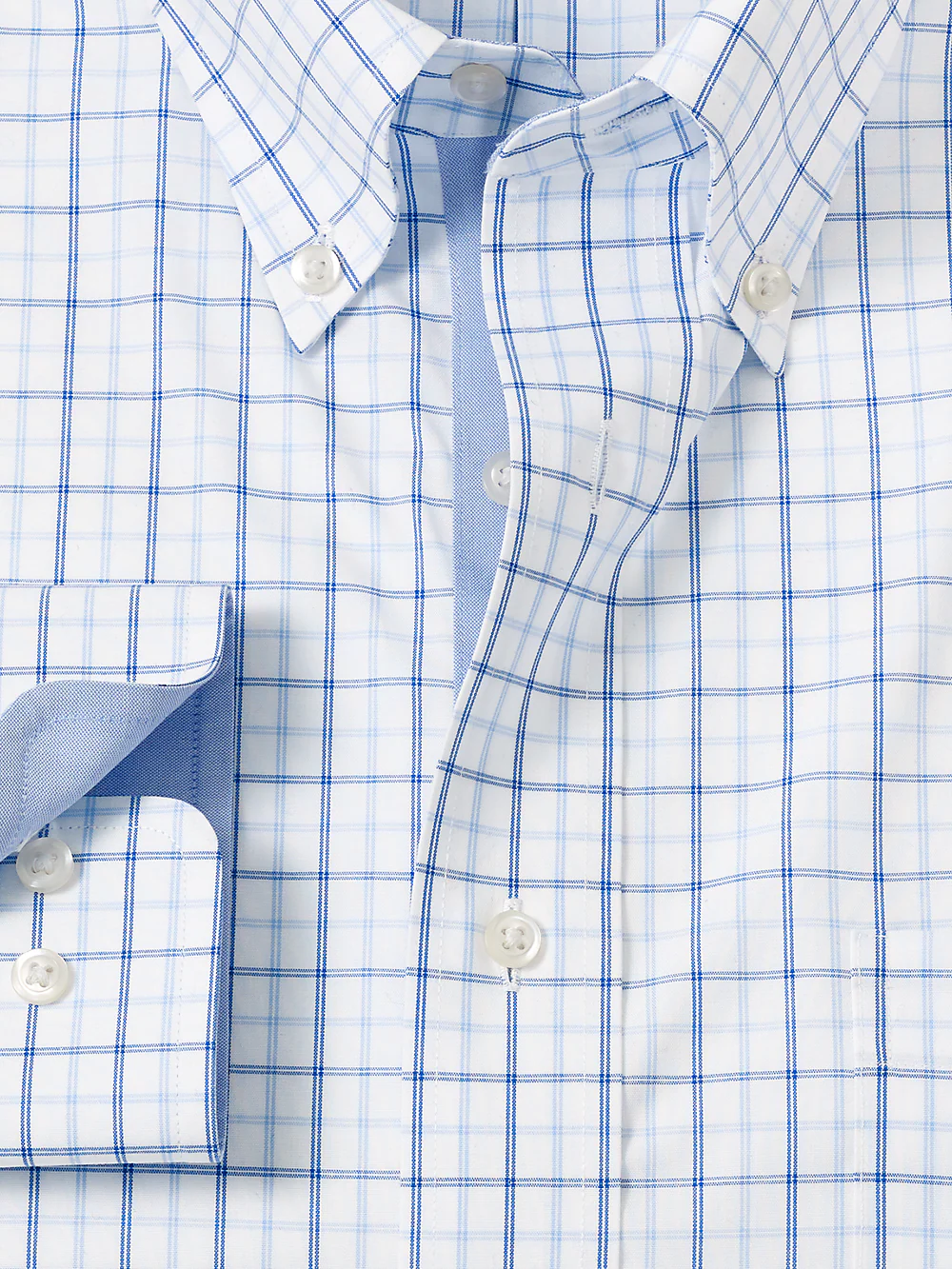Non-Iron Cotton Windowpane Dress Shirt With Contrast Trim - Blue - Image 6