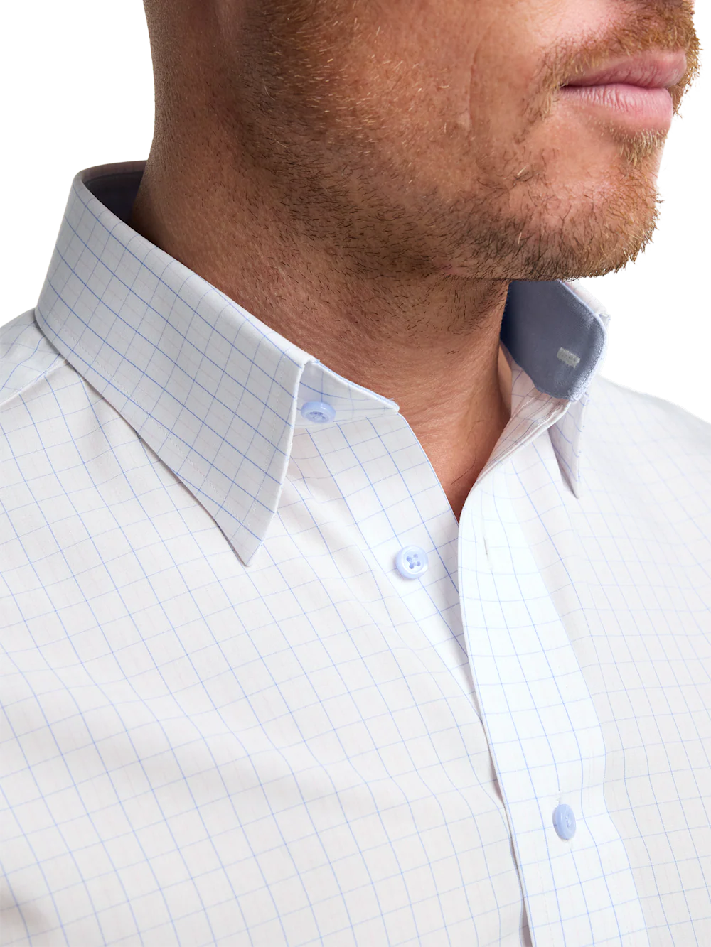 Non-Iron Cotton Windowpane Dress Shirt With Contrast Trim - White Multi - Image 3