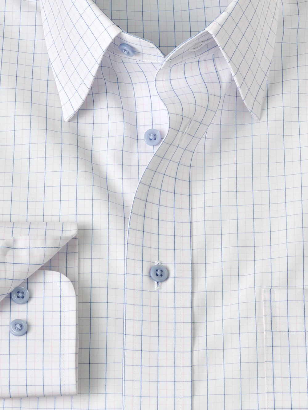 Non-Iron Cotton Windowpane Dress Shirt With Contrast Trim - White Multi - Image 6