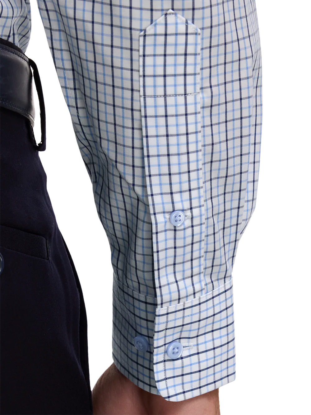 Non-Iron Cotton Windowpane Dress Shirt With Contrast Trim - White/blue - Image 4