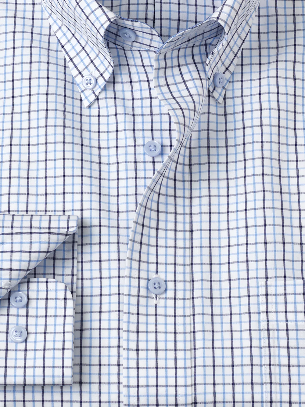 Non-Iron Cotton Windowpane Dress Shirt With Contrast Trim - White/blue - Image 6