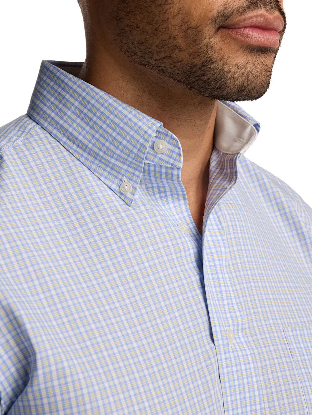 Non-Iron Cotton Windowpane Dress Shirt With Contrast Trim - Blue/yellow - Image 3