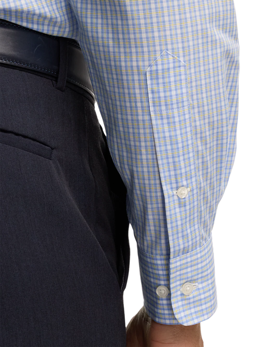 Non-Iron Cotton Windowpane Dress Shirt With Contrast Trim - Blue/yellow - Image 4