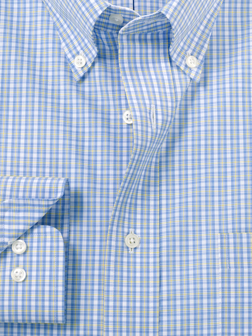 Non-Iron Cotton Windowpane Dress Shirt With Contrast Trim - Blue/yellow - Image 6