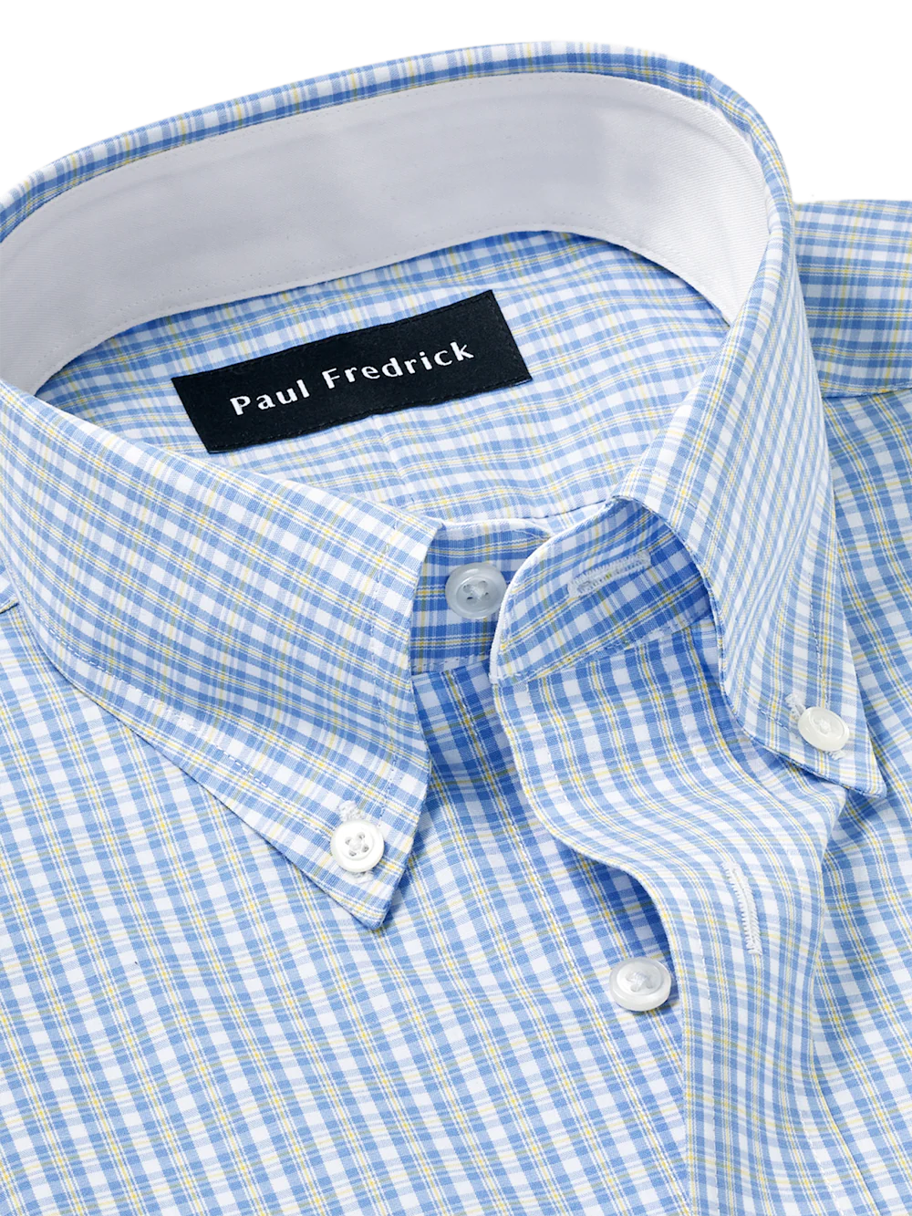 Non-Iron Cotton Windowpane Dress Shirt With Contrast Trim - Blue/yellow - Image 7