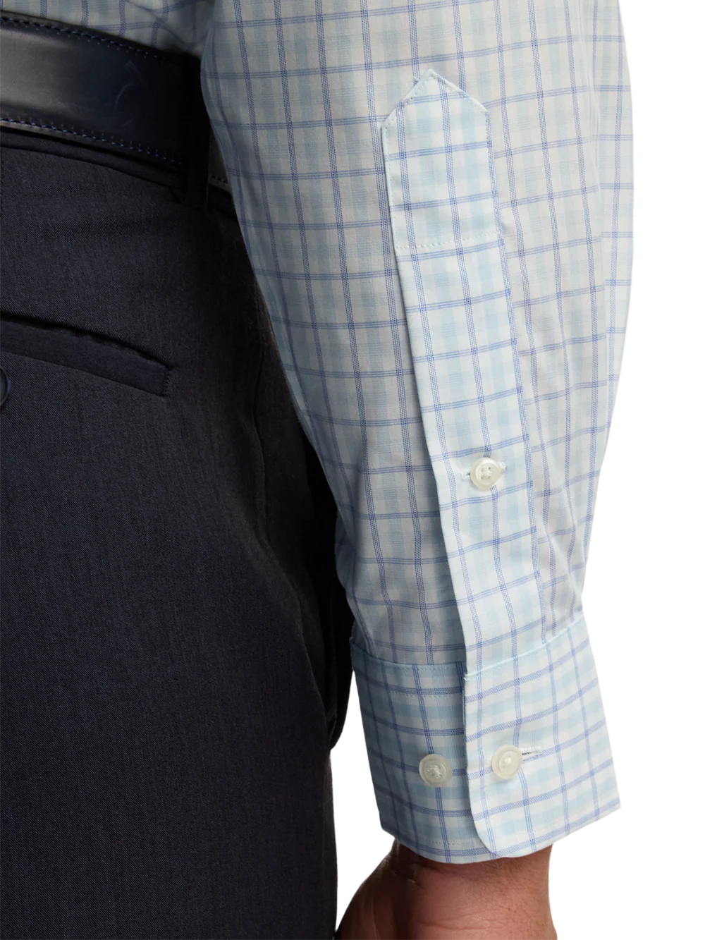 Non-Iron Cotton Windowpane Dress Shirt With Contrast Trim - Aqua - Image 4