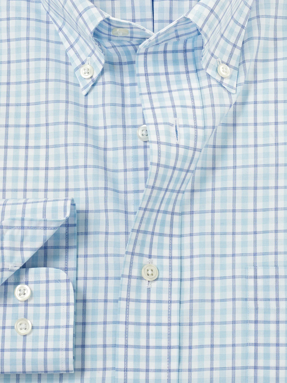 Non-Iron Cotton Windowpane Dress Shirt With Contrast Trim - Aqua - Image 6