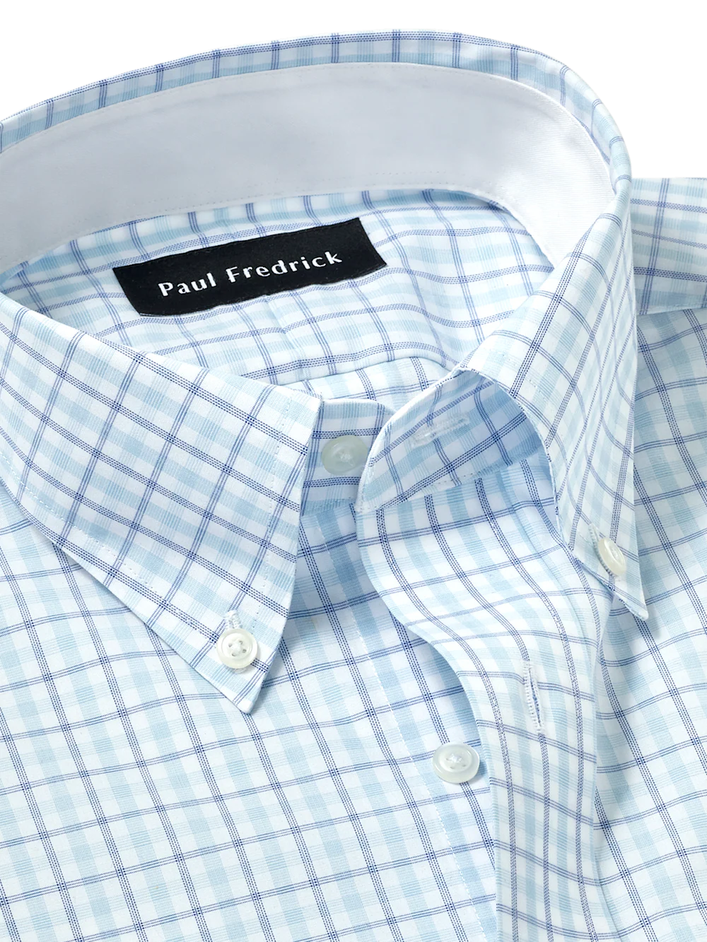 Non-Iron Cotton Windowpane Dress Shirt With Contrast Trim - Aqua - Image 7