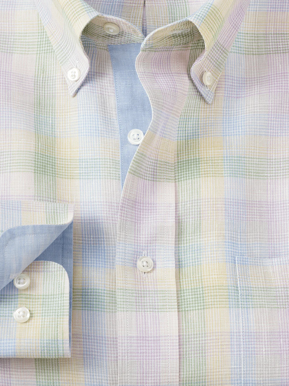 Non-Iron Linen Plaid Dress Shirt With Contrast Trim - Multi - Image 6