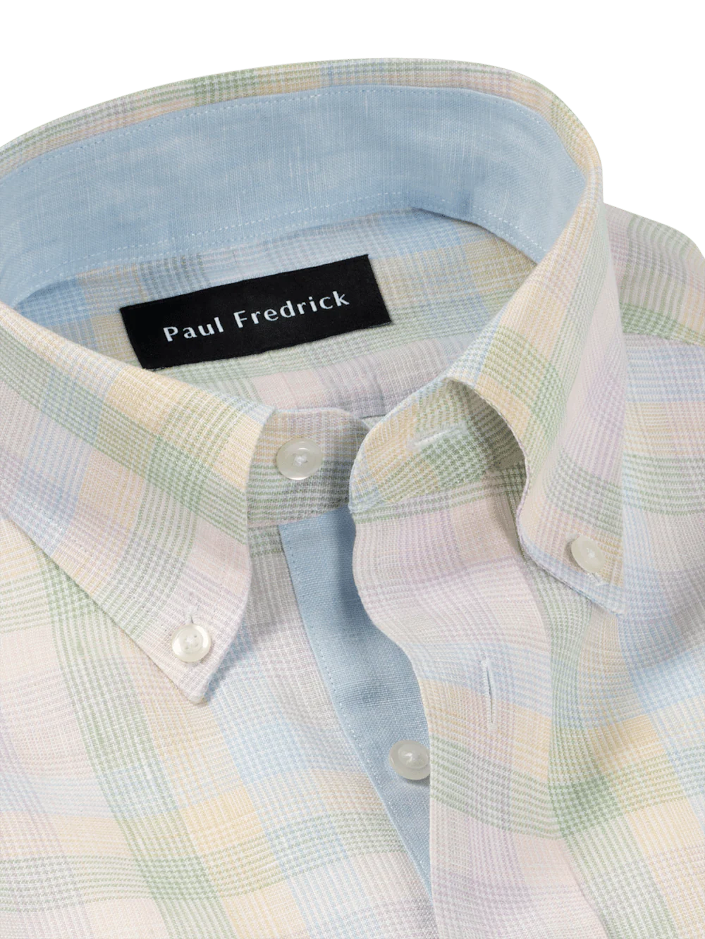 Non-Iron Linen Plaid Dress Shirt With Contrast Trim - Multi - Image 7