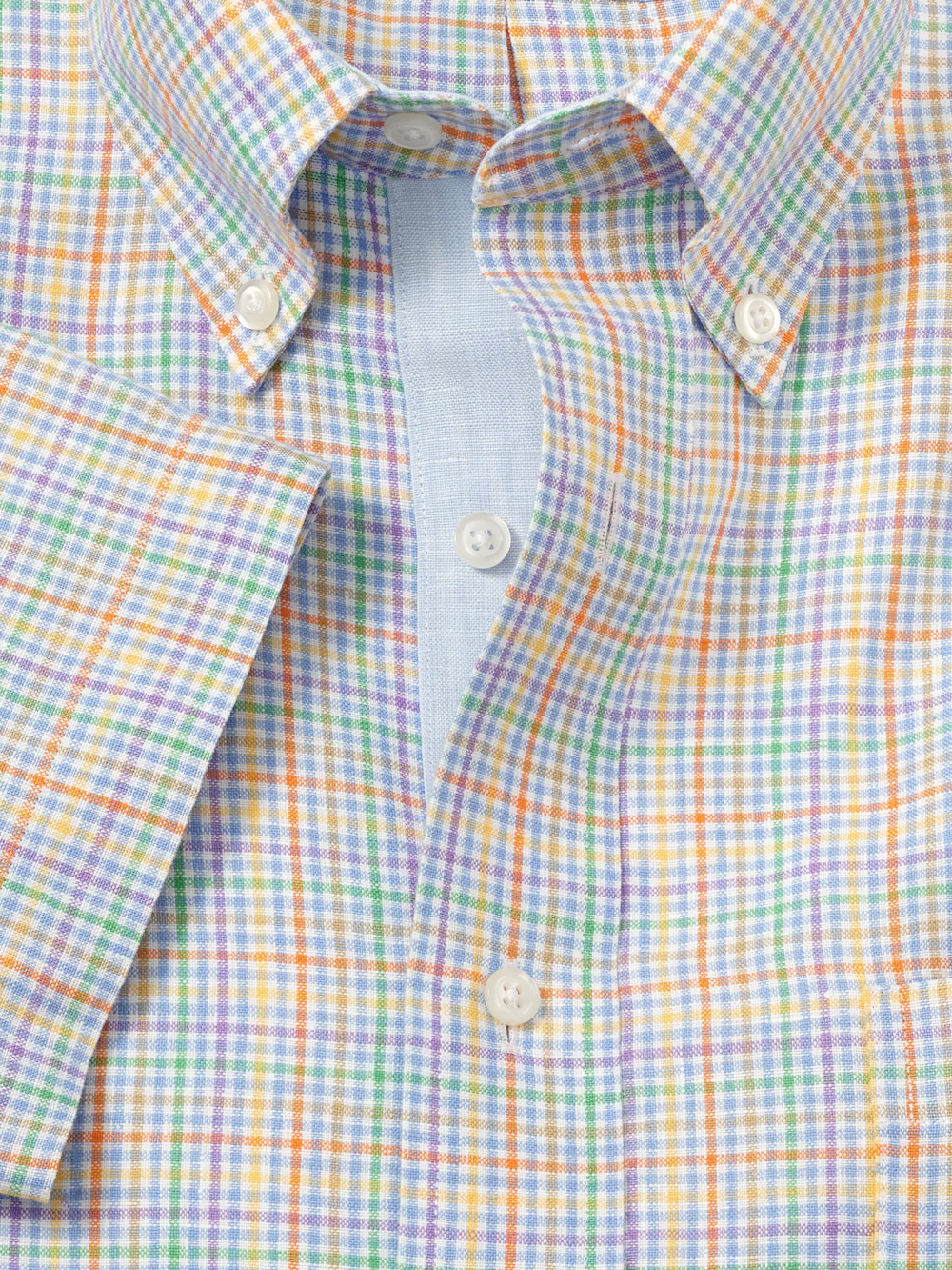 Non-Iron Linen Plaid Dress Shirt With Contrast Trim - Multi - Image 6