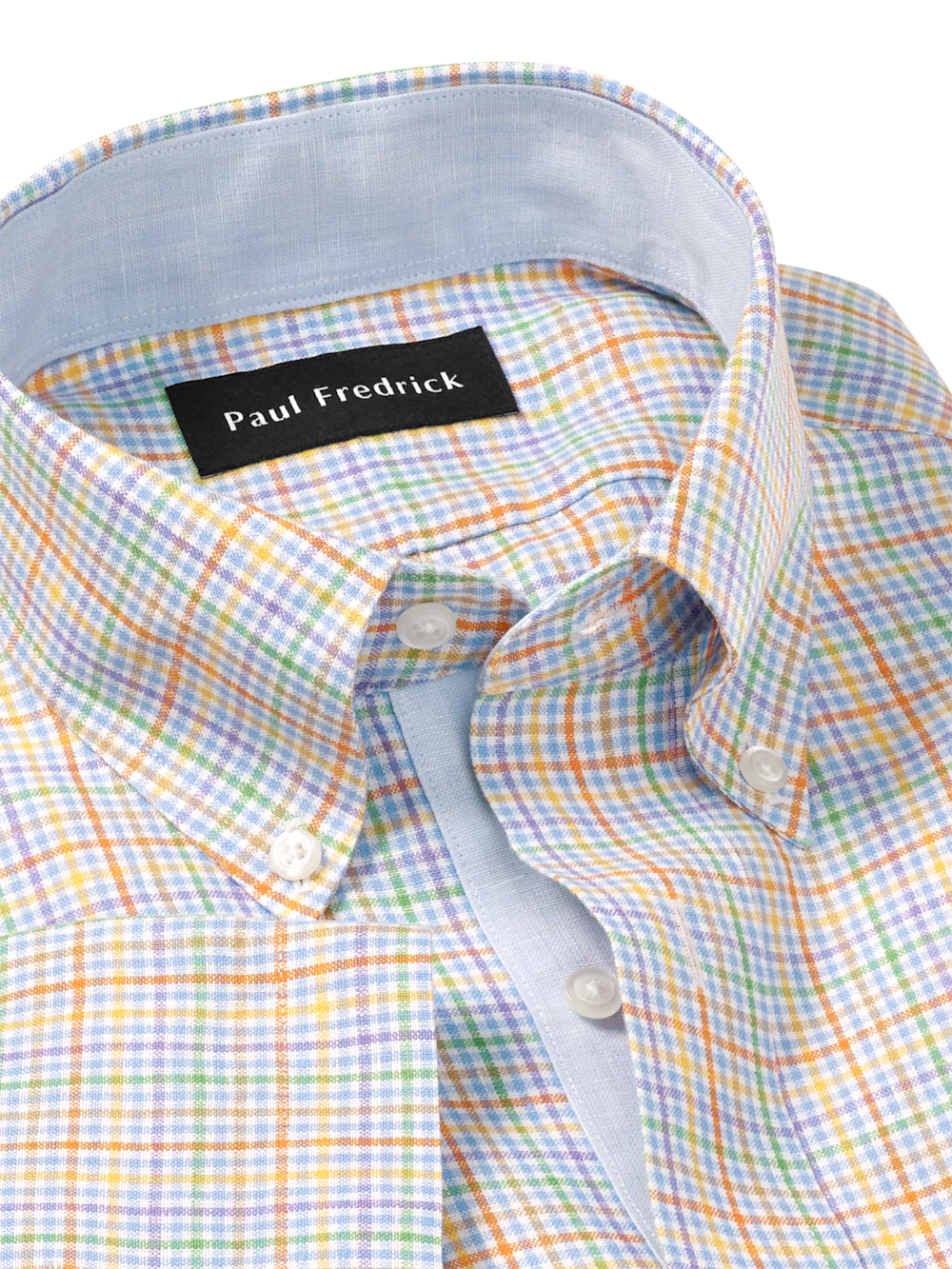 Non-Iron Linen Plaid Dress Shirt With Contrast Trim - Multi - Image 7