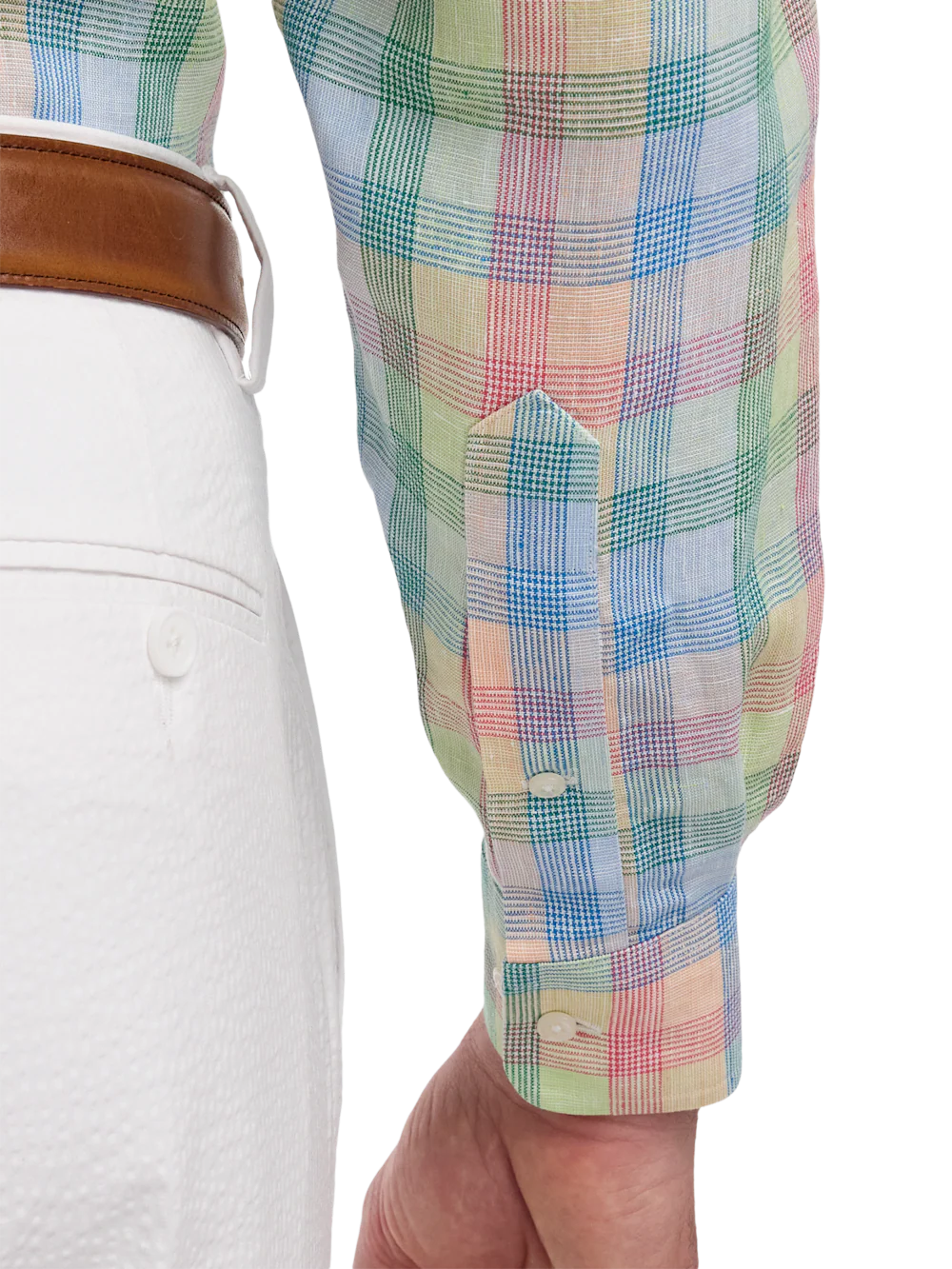 Non-Iron Linen Plaid Dress Shirt With Contrast Trim - Multi - Image 4