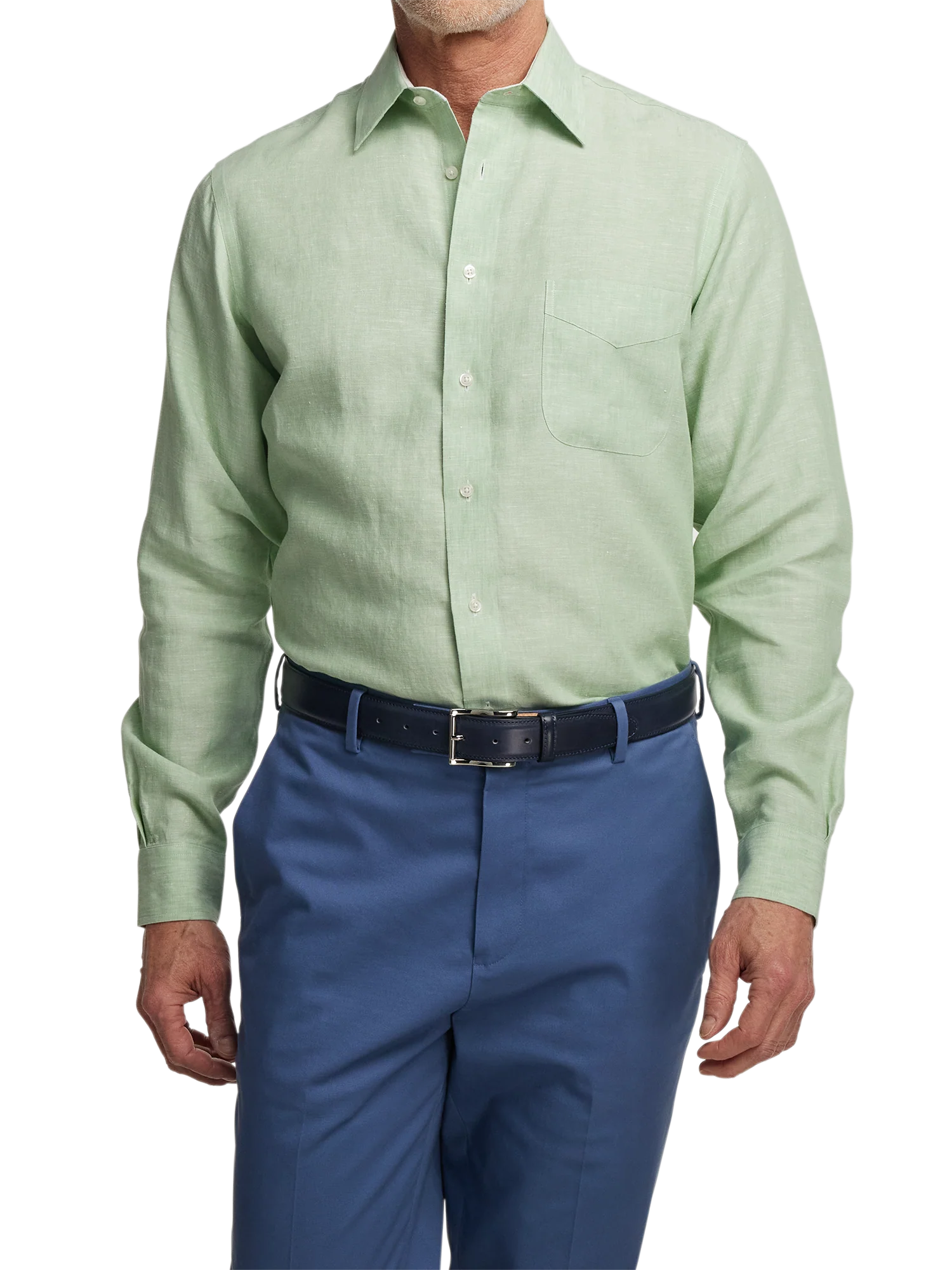 Non-Iron Linen Solid Dress Shirt With Contrast Trim - Green - Image 2
