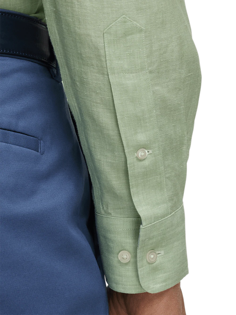 Non-Iron Linen Solid Dress Shirt With Contrast Trim - Green - Image 4