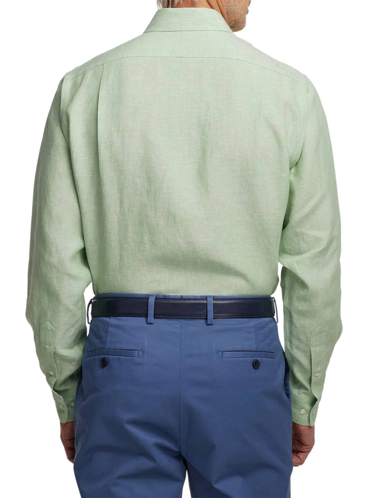 Non-Iron Linen Solid Dress Shirt With Contrast Trim - Green - Image 5