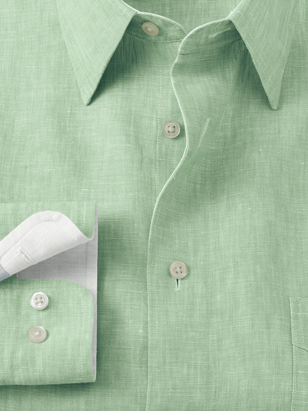 Non-Iron Linen Solid Dress Shirt With Contrast Trim - Green - Image 6