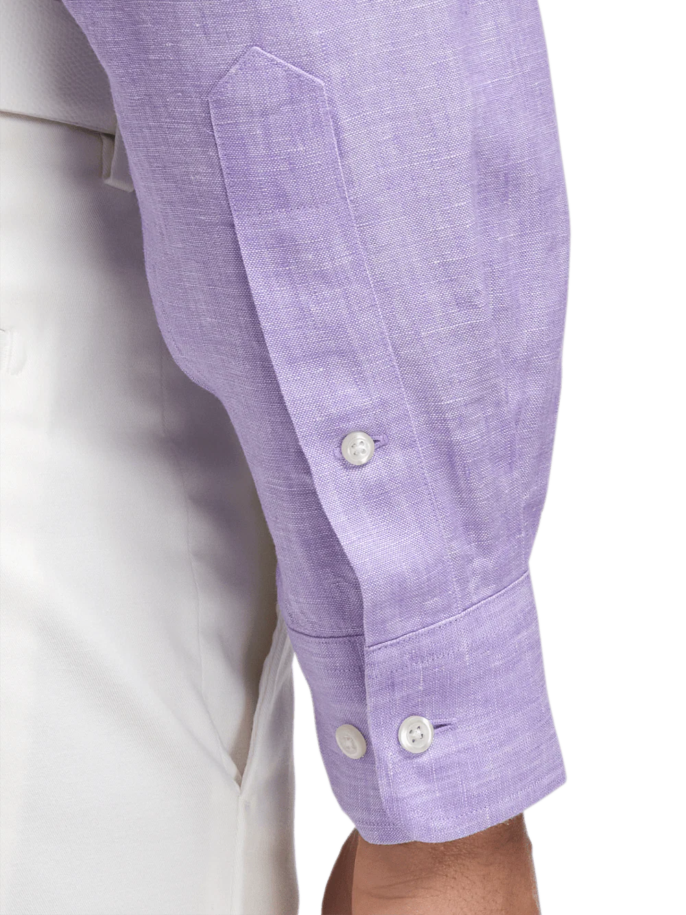 Non-Iron Linen Solid Dress Shirt With Contrast Trim - Lavender - Image 4