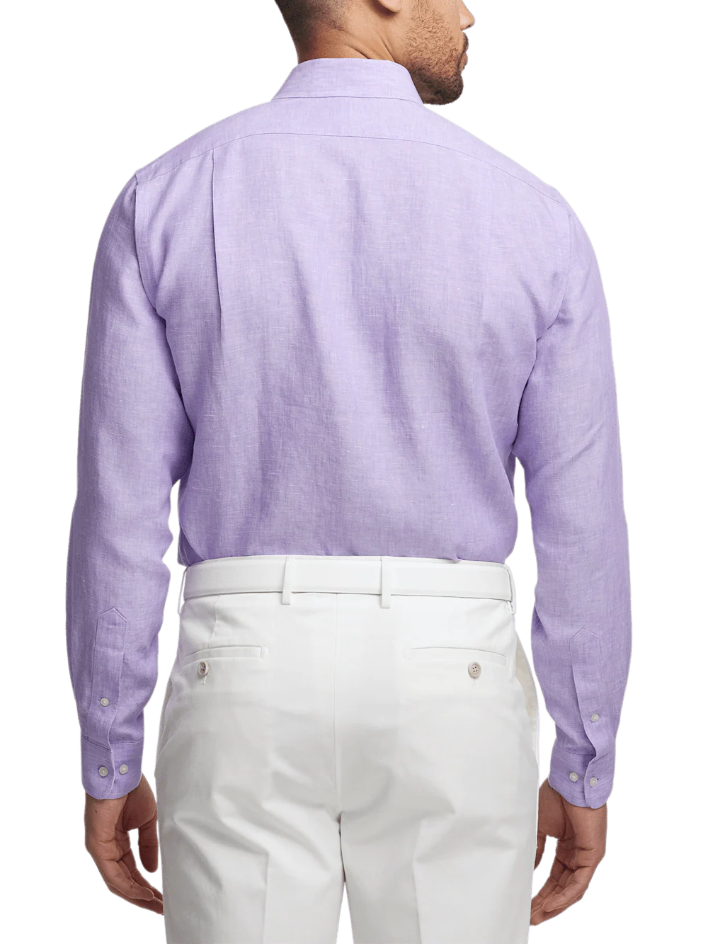Non-Iron Linen Solid Dress Shirt With Contrast Trim - Lavender - Image 5