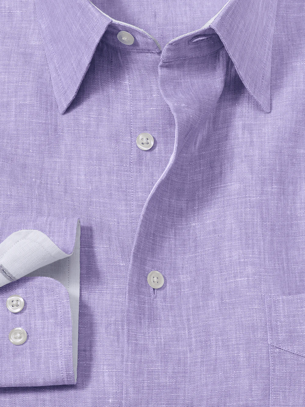 Non-Iron Linen Solid Dress Shirt With Contrast Trim - Lavender - Image 6