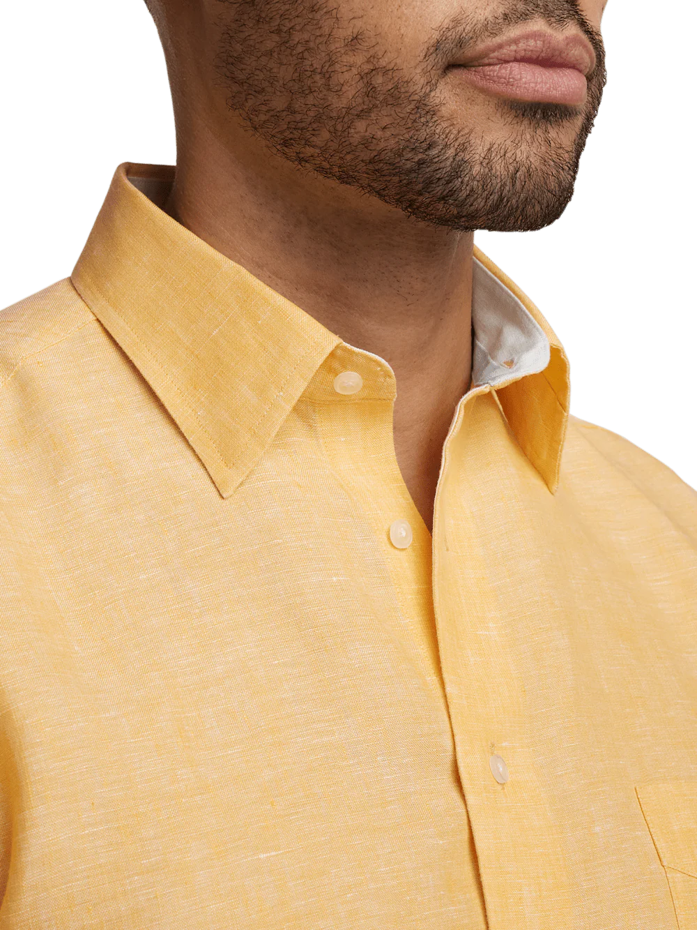 Non-Iron Linen Solid Dress Shirt With Contrast Trim - Yellow - Image 3