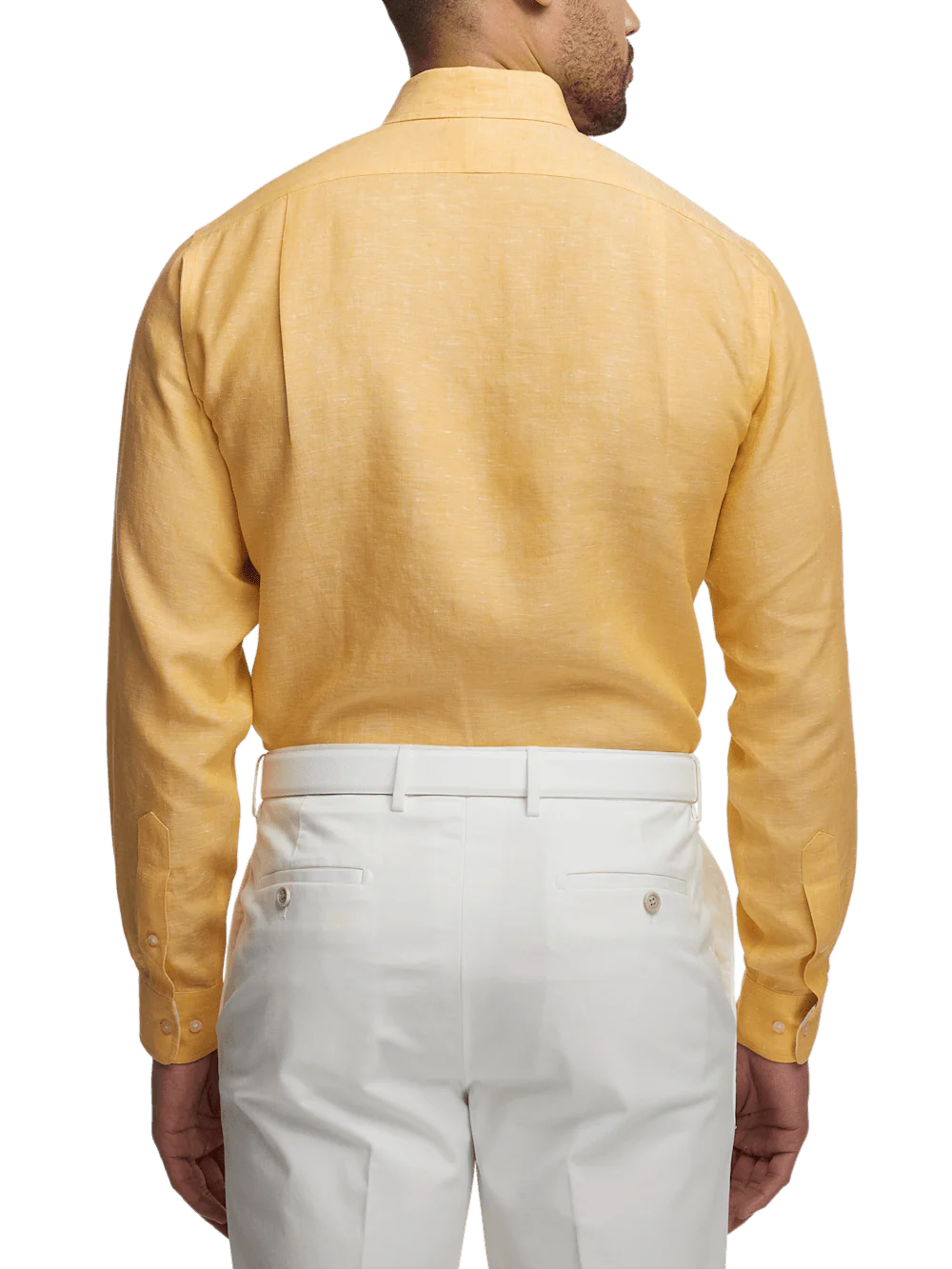 Non-Iron Linen Solid Dress Shirt With Contrast Trim - Yellow - Image 5