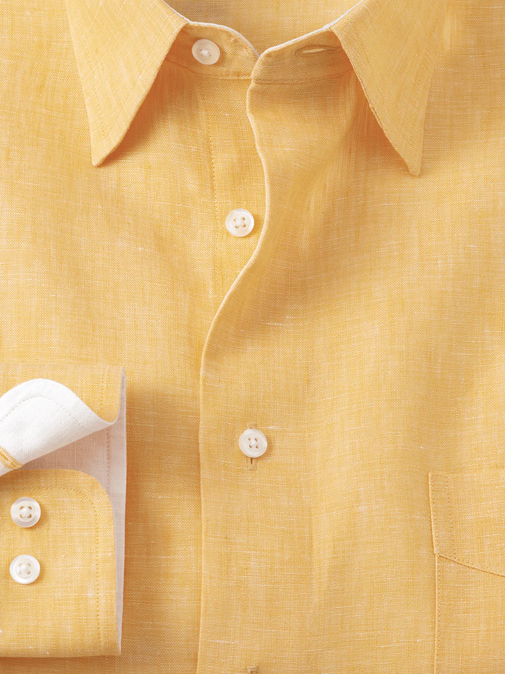 Non-Iron Linen Solid Dress Shirt With Contrast Trim - Yellow - Image 6