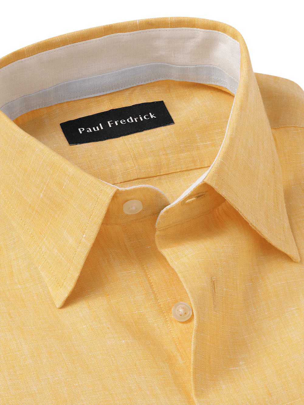 Non-Iron Linen Solid Dress Shirt With Contrast Trim - Yellow - Image 7