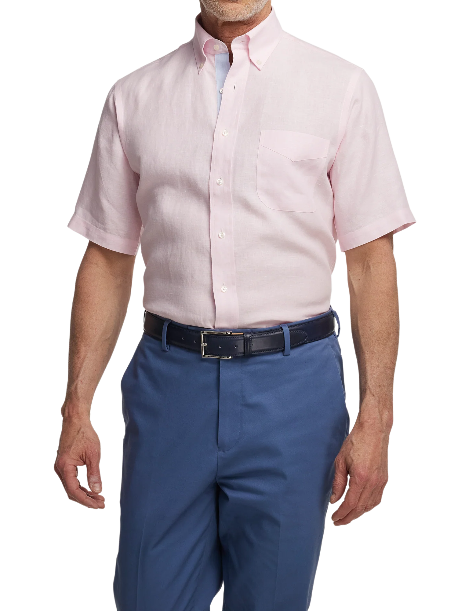 Non-Iron Linen Solid Dress Shirt With Contrast Trim - Pink - Image 2