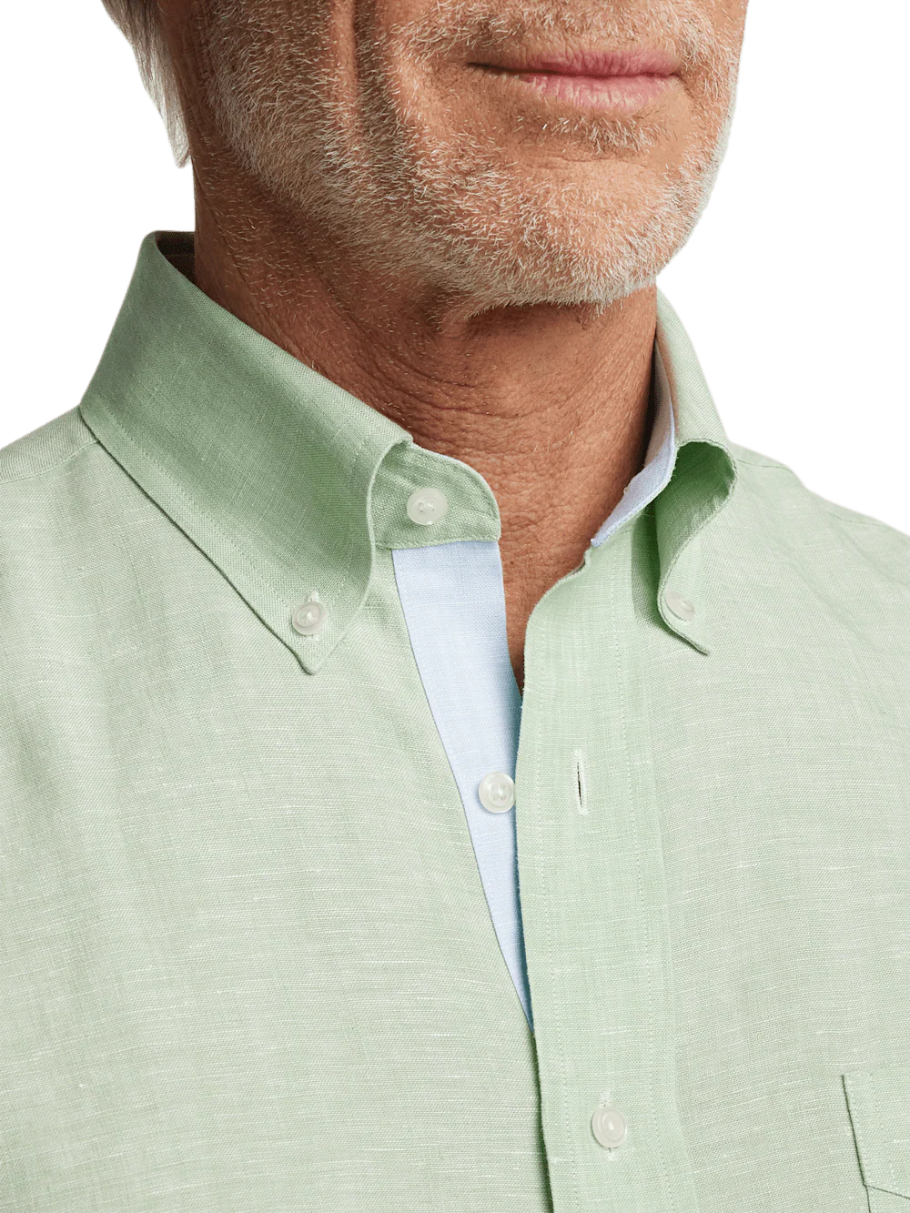 Non-Iron Linen Solid Dress Shirt With Contrast Trim - Light Green - Image 3