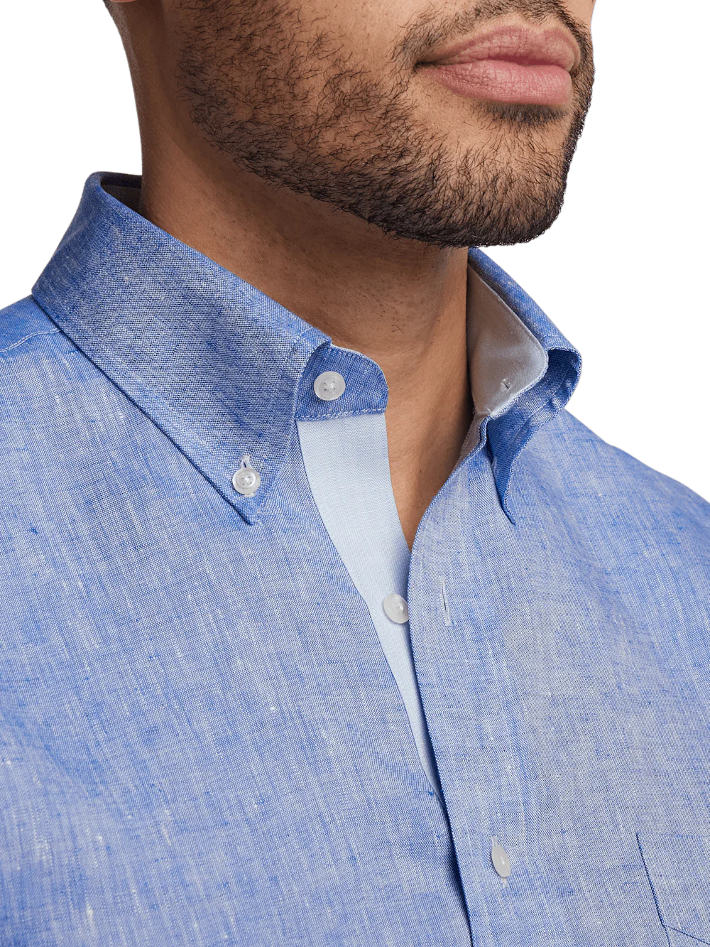 Non-Iron Linen Solid Dress Shirt With Contrast Trim - Dark Blue - Image 3