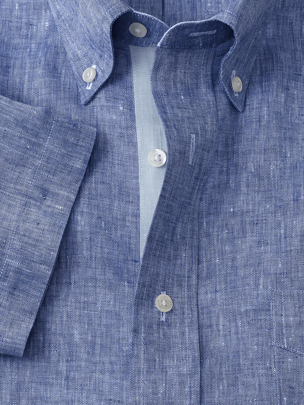 Non-Iron Linen Solid Dress Shirt With Contrast Trim - Dark Blue - Image 6