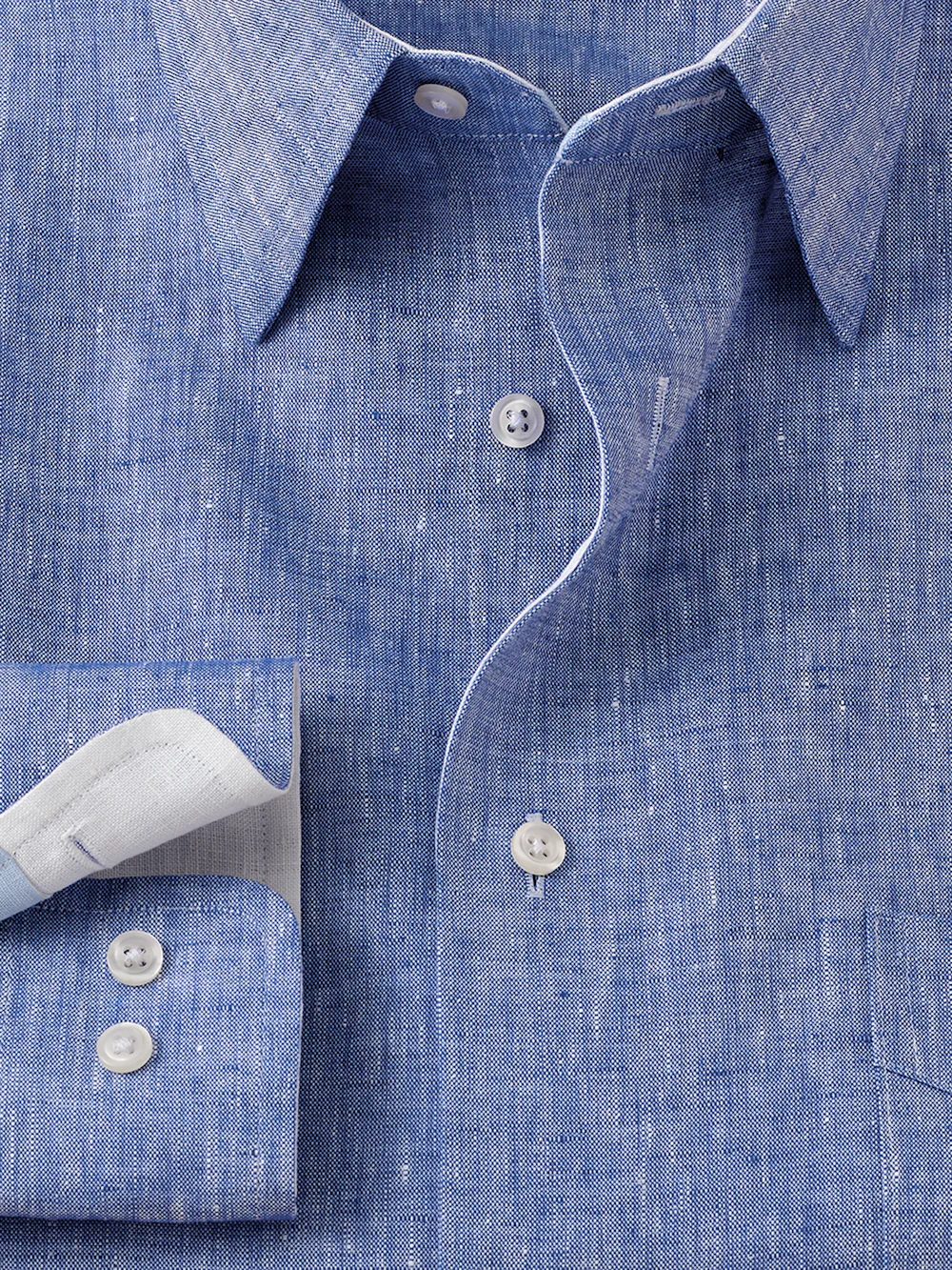 Non-Iron Linen Solid Dress Shirt With Contrast Trim - Dark Blue - Image 6