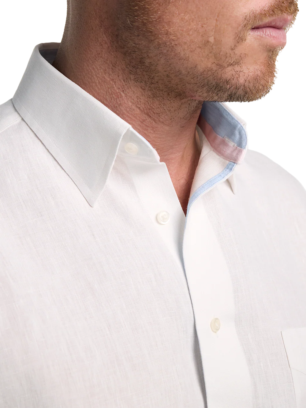 Non-Iron Linen Solid Dress Shirt With Contrast Trim - White - Image 3