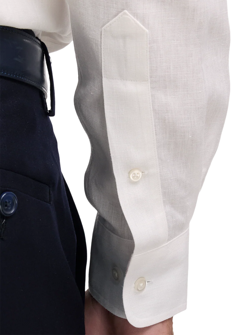 Non-Iron Linen Solid Dress Shirt With Contrast Trim - White - Image 4