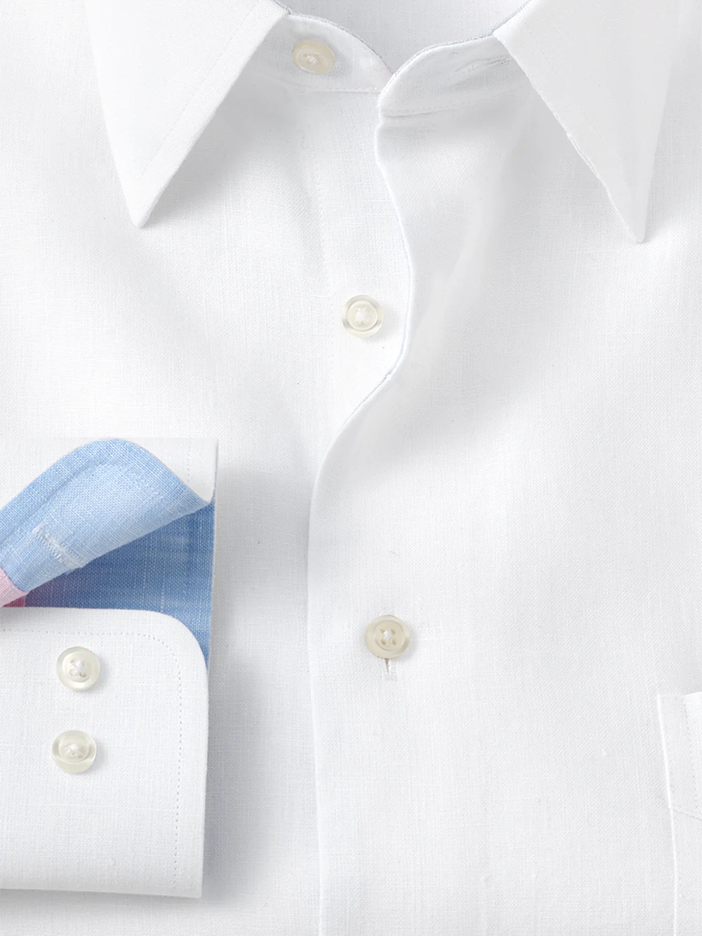 Non-Iron Linen Solid Dress Shirt With Contrast Trim - White - Image 6