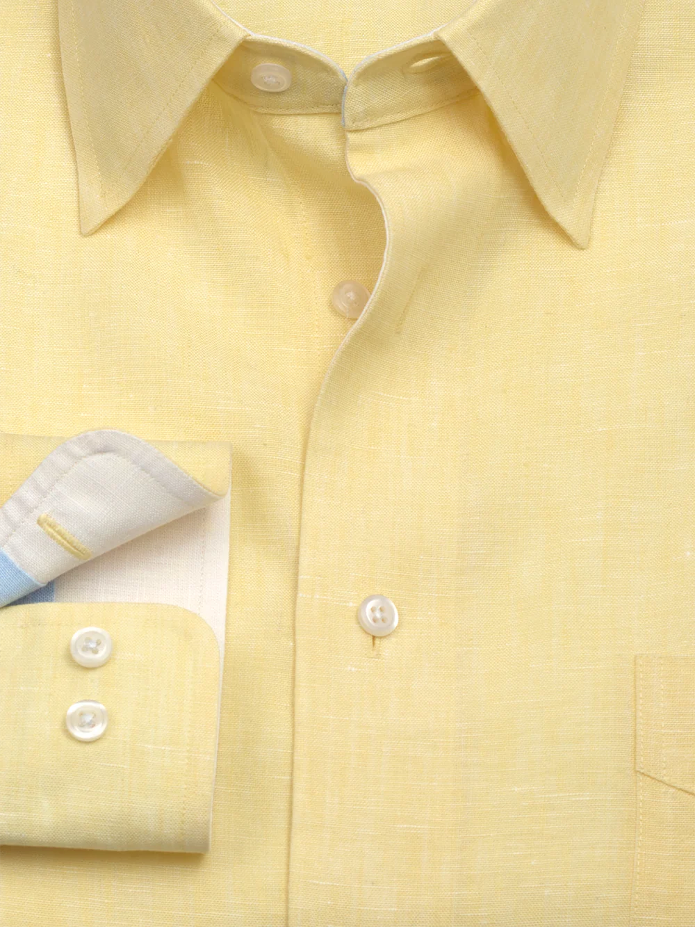 Non-Iron Linen Solid Dress Shirt With Contrast Trim - Light Yellow - Image 6
