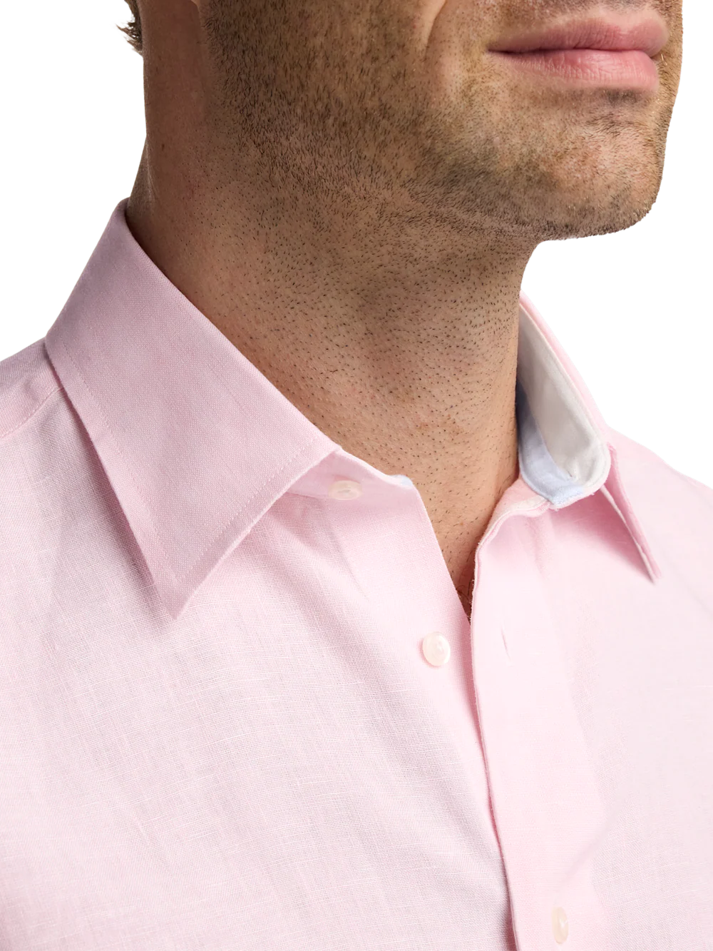 Non-Iron Linen Solid Dress Shirt With Contrast Trim - Pink - Image 3