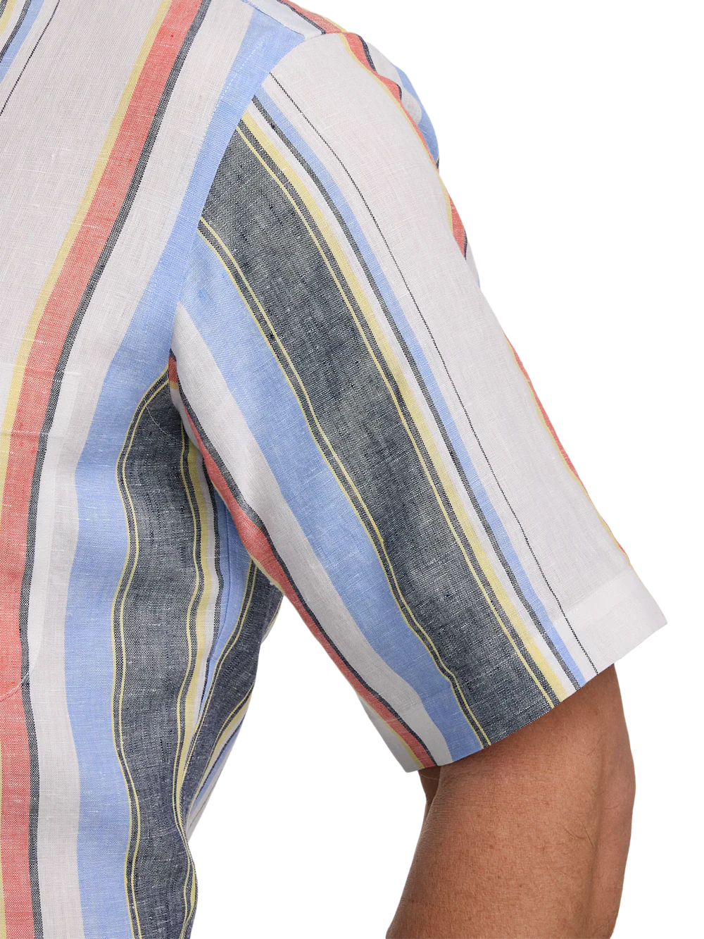 Non-Iron Linen Stripe Dress Shirt With Contrast Trim - White Multi - Image 4