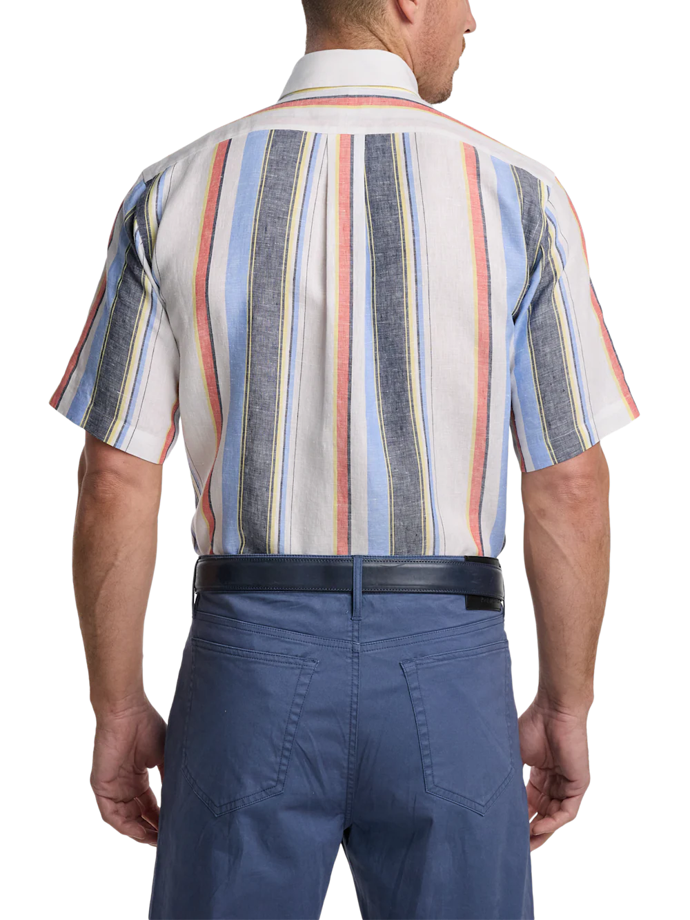 Non-Iron Linen Stripe Dress Shirt With Contrast Trim - White Multi - Image 5