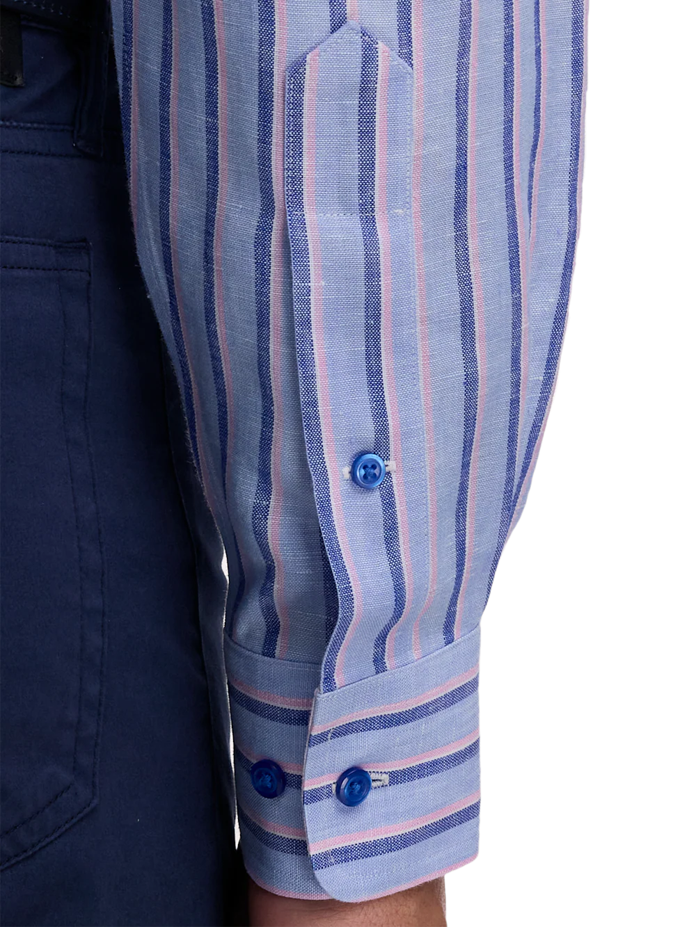 Non-Iron Linen Stripe Dress Shirt With Contrast Trim - Blue/pink - Image 4