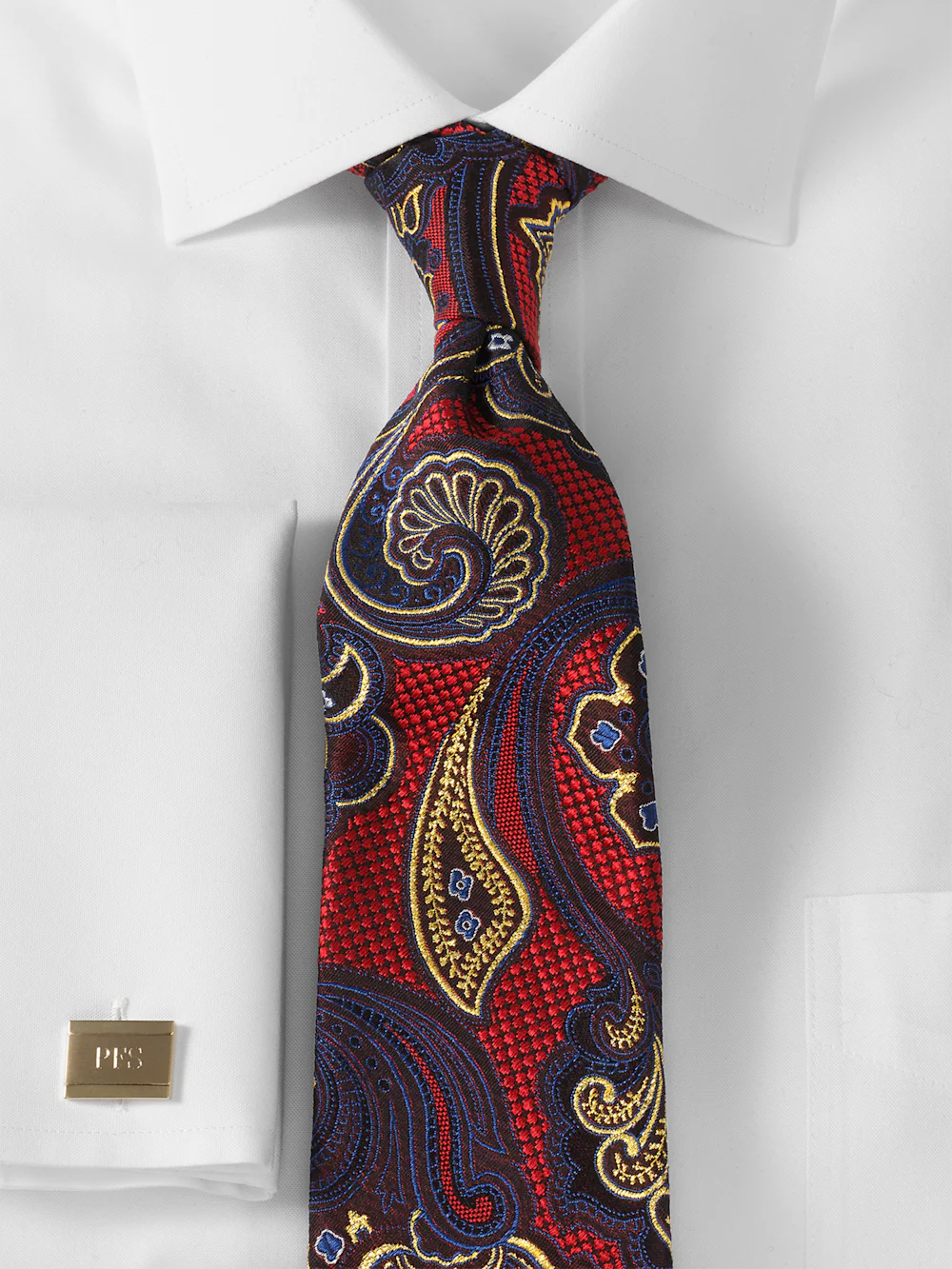 Paisley Lurex Woven Silk Tie - Red - Image 2