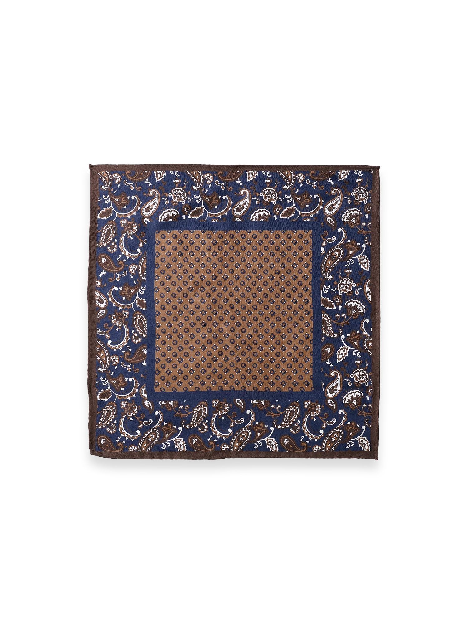 Paisley Silk Pocket Square - Brown/navy - Image 2