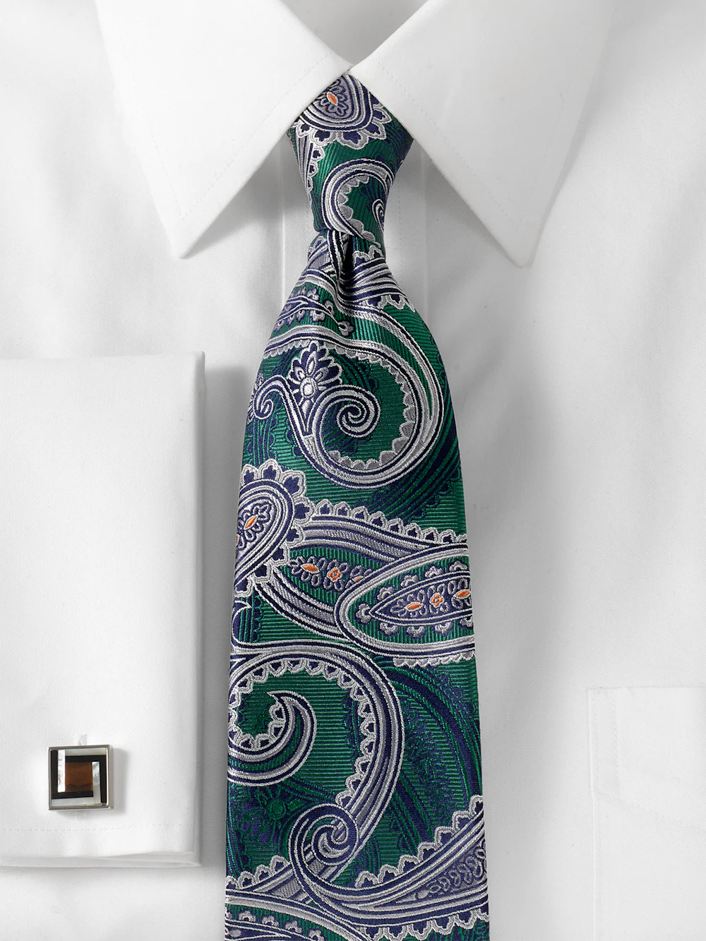 Paisley Woven Silk Tie - Green - Image 2